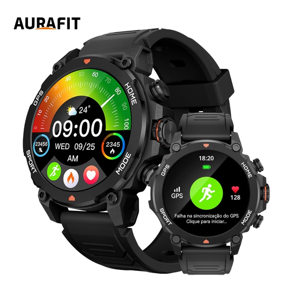 AURAFIT G6/ TREK 1: GPS, AMOLED 1.43", 5ATM, 150+ Modos Esportivos, Monitor Saúde, Android/iOS