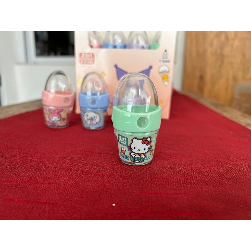 Apontador com Borracha + Depósito – 1 Furo | Turma Hello Kitty