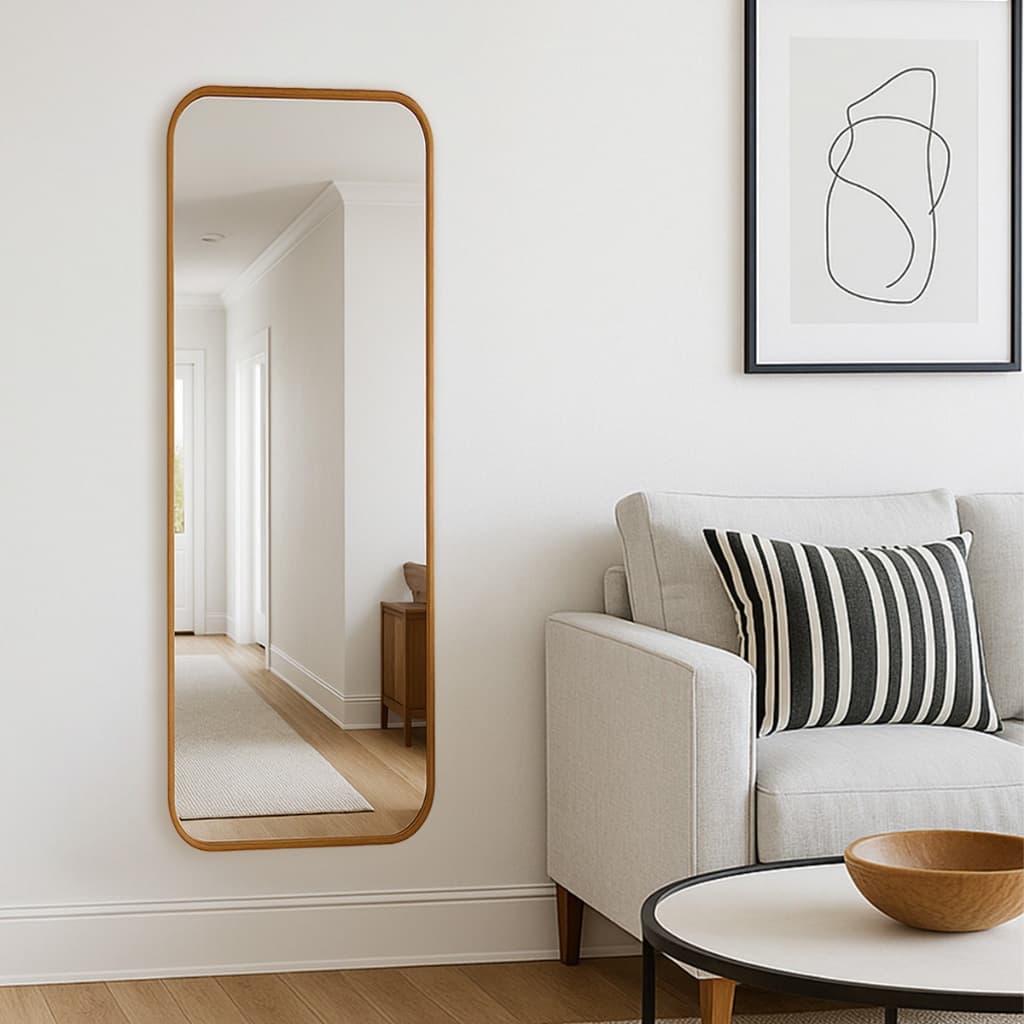 Espelho Retangular Moldura  em Couro Ecologico - Grande 110x30cm