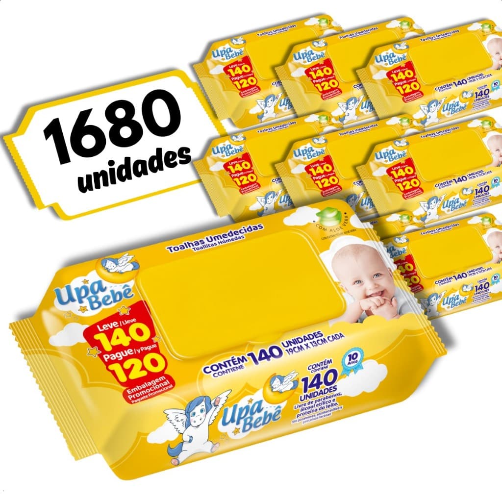 Kit 12 Toalhas Umedecidas Upa Bebê Flip Top 140un (1680)