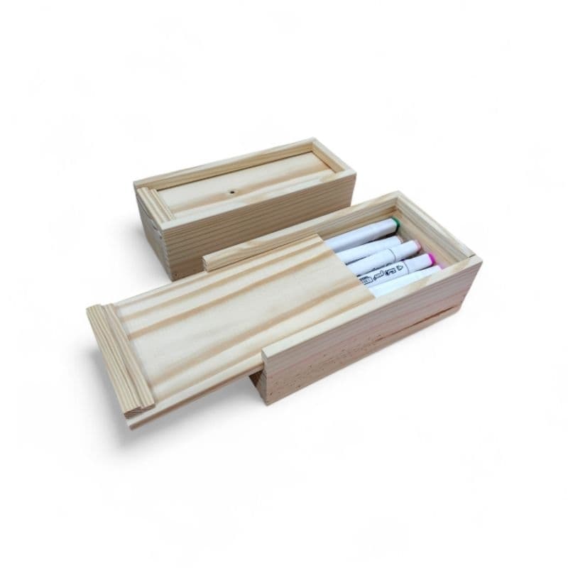 Estojo de Madeira com Tampa Deslizante | 2 Tamanhos para Lápis, Pincéis ou Presentes Artesanais