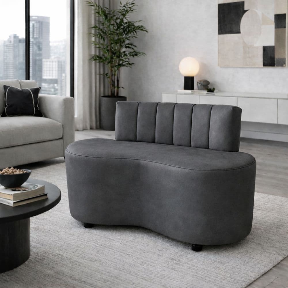 Sofá Curvo Orgânico Compacto Vitta Luxo Para Sala Quarto Escritório Moderno Tecido Suede Cinza