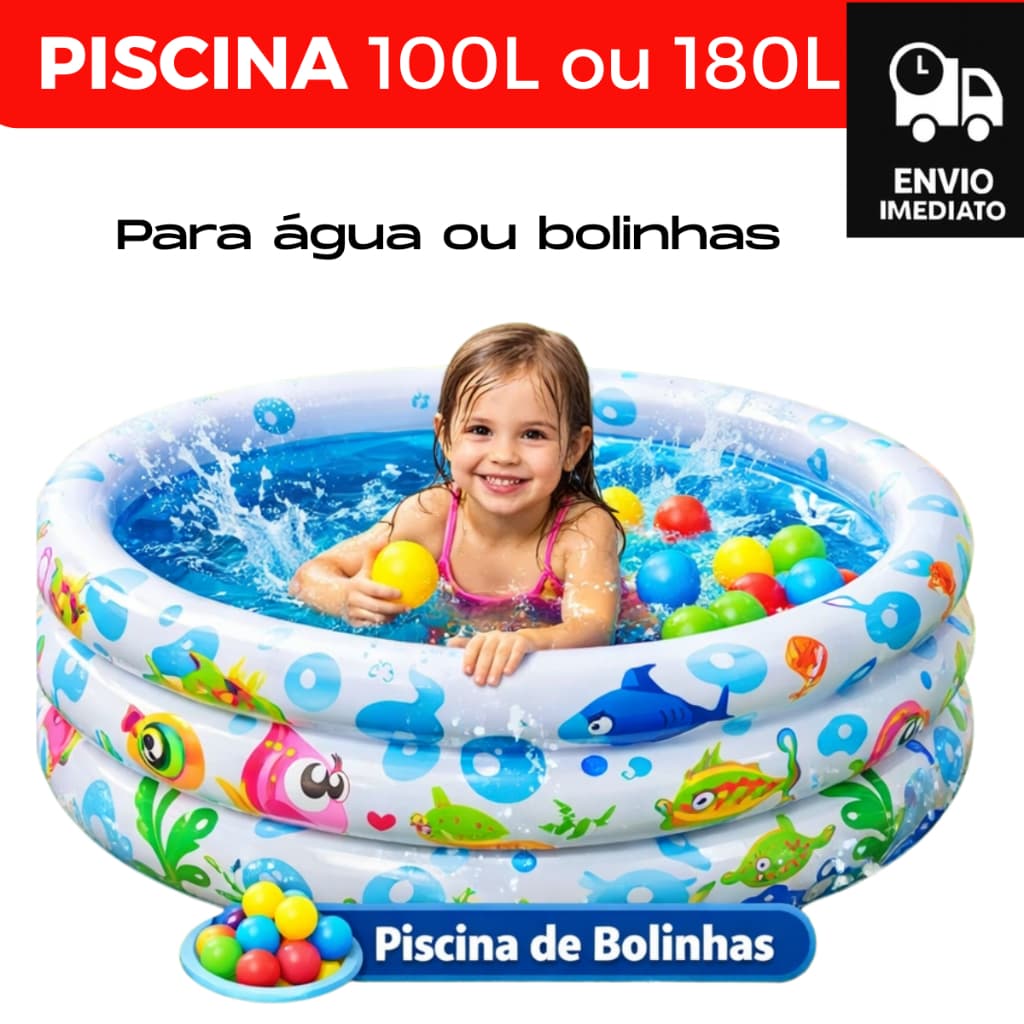 Piscina Infantil Inflável 3 Anéis 100 Litros e 180 Litros Fundo Do Mar Para Crianças Bebes Campo Praia Resistente