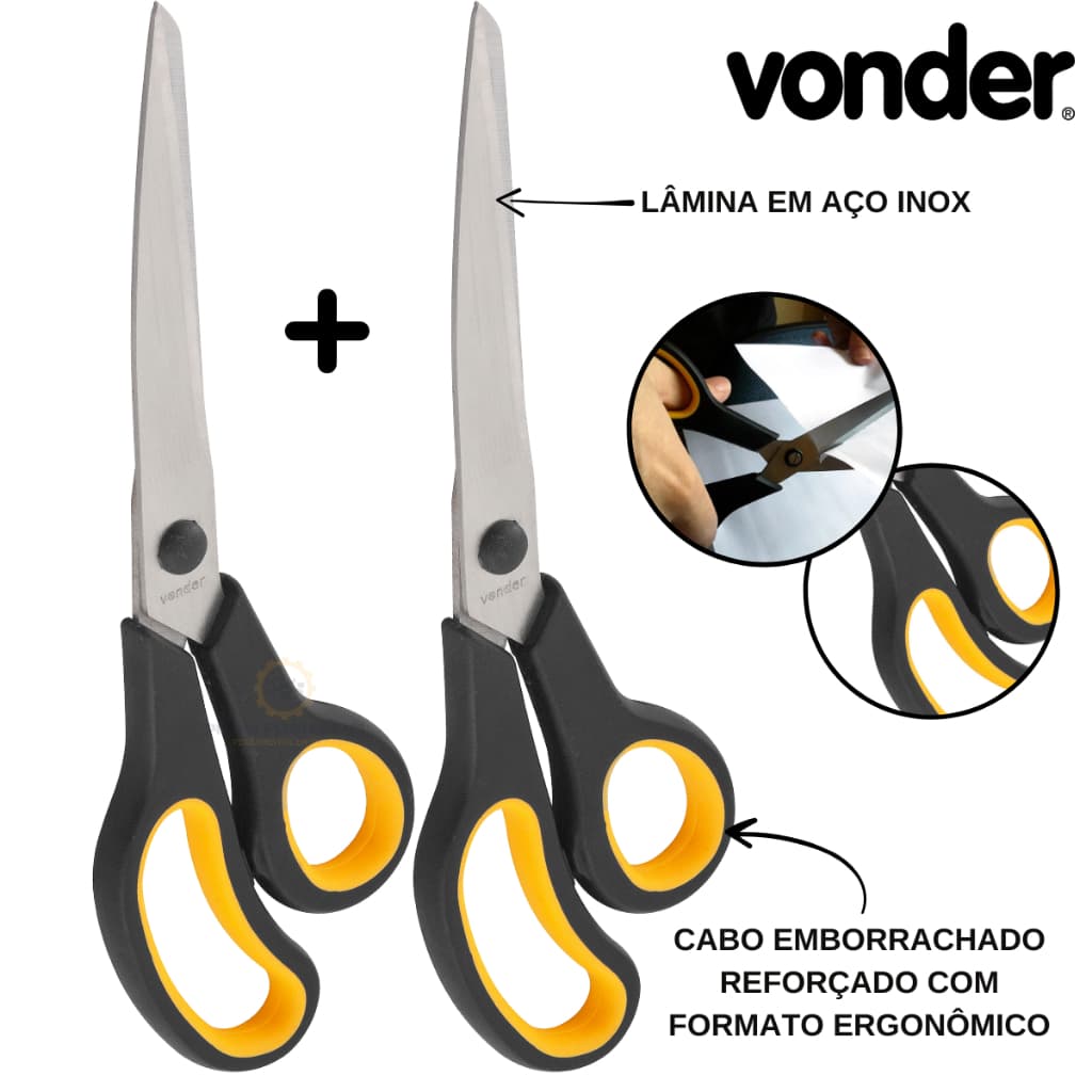 Kit 2 Tesouras Uso Geral Aço Inox 25cm Vonder Multiuso Cozinha Tecido Profissional