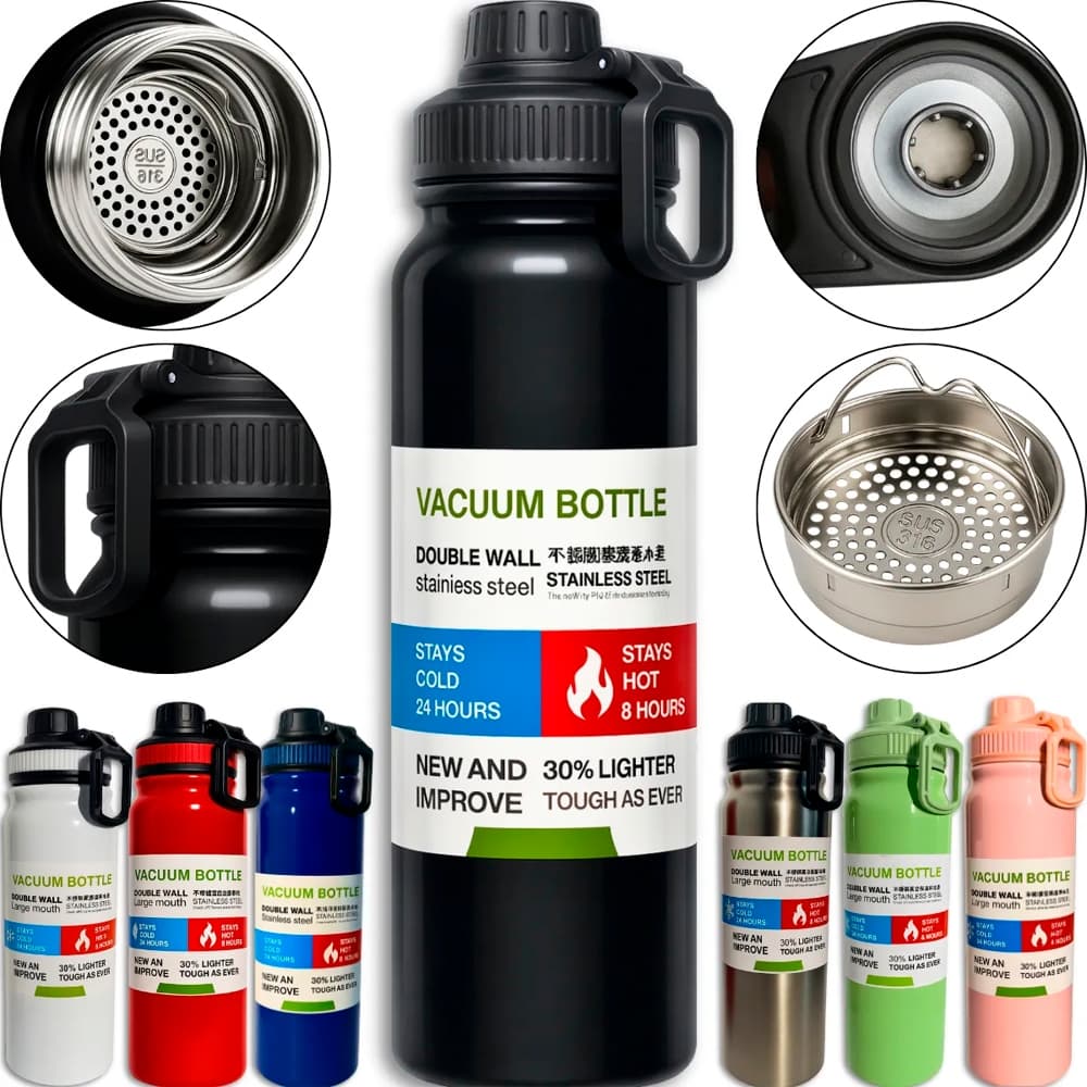 Garrafa Térmica Água Squeeze Alça Inox Academia Quente Frio 800ml Com Isolamento Térmico De Grande Capacidade