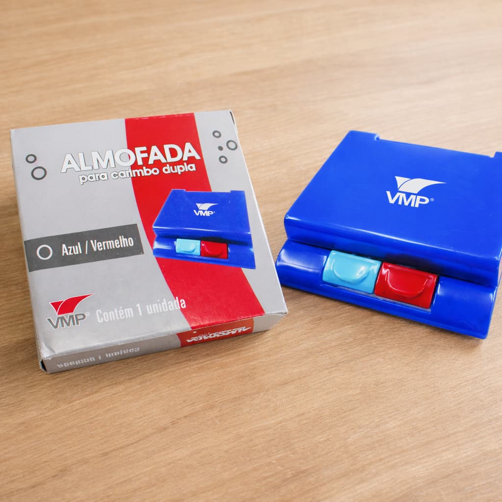 Almofada Carimbo Dupla Tinta para Carimbo Escritório Azul Vermelho Carimbo Tinta