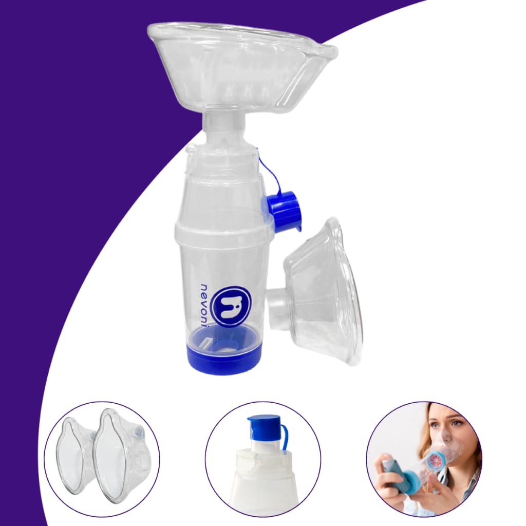 Espaçador Medicamentos Nevoni Azul | Valvulador Bipartido Inalação Adulto Infantil