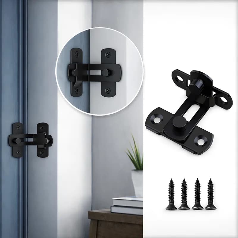 Trava angular L Trinco Ângulo 90° Graus Porta Fechadura Canto Janela Seleiro Portão Tranca Aço Preto