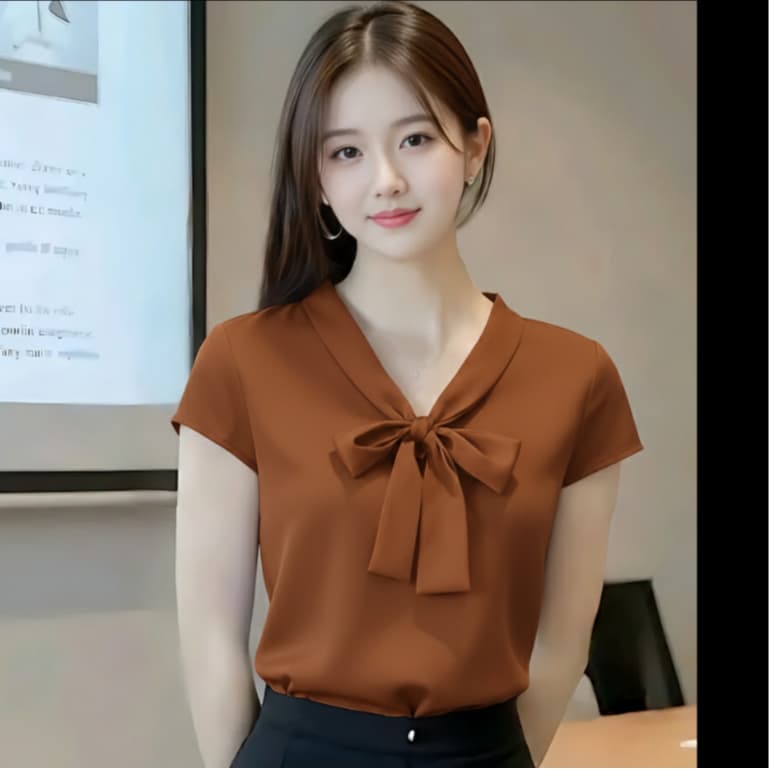 Blusa Camisa Feminina Laço Gravatinha blusa plus size feminina 14 cores  Moda Evangelica Coreana