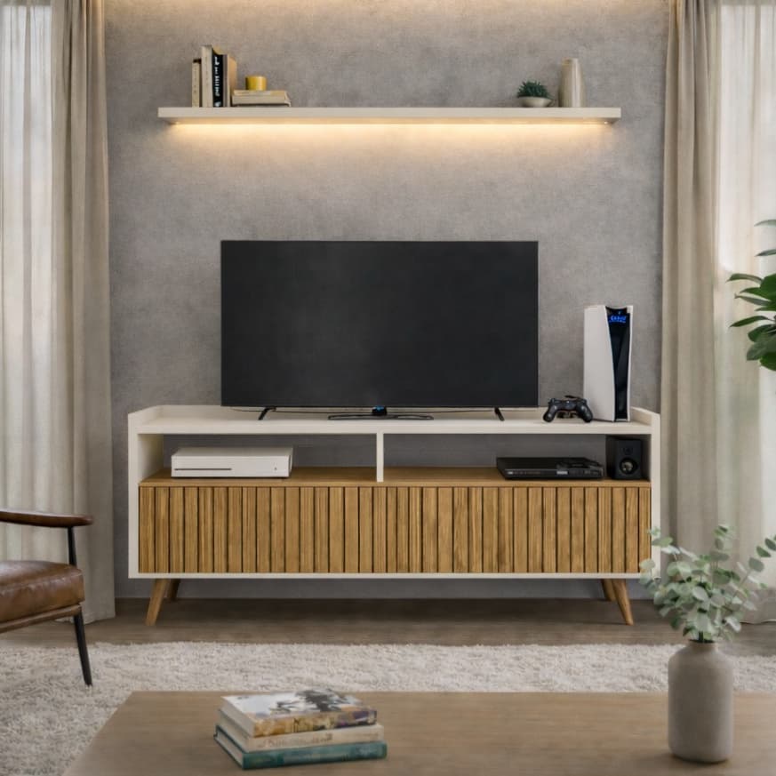 Rack Milano E&A TV Sala com Pés Retrô 1 Gaveteiro - Cores