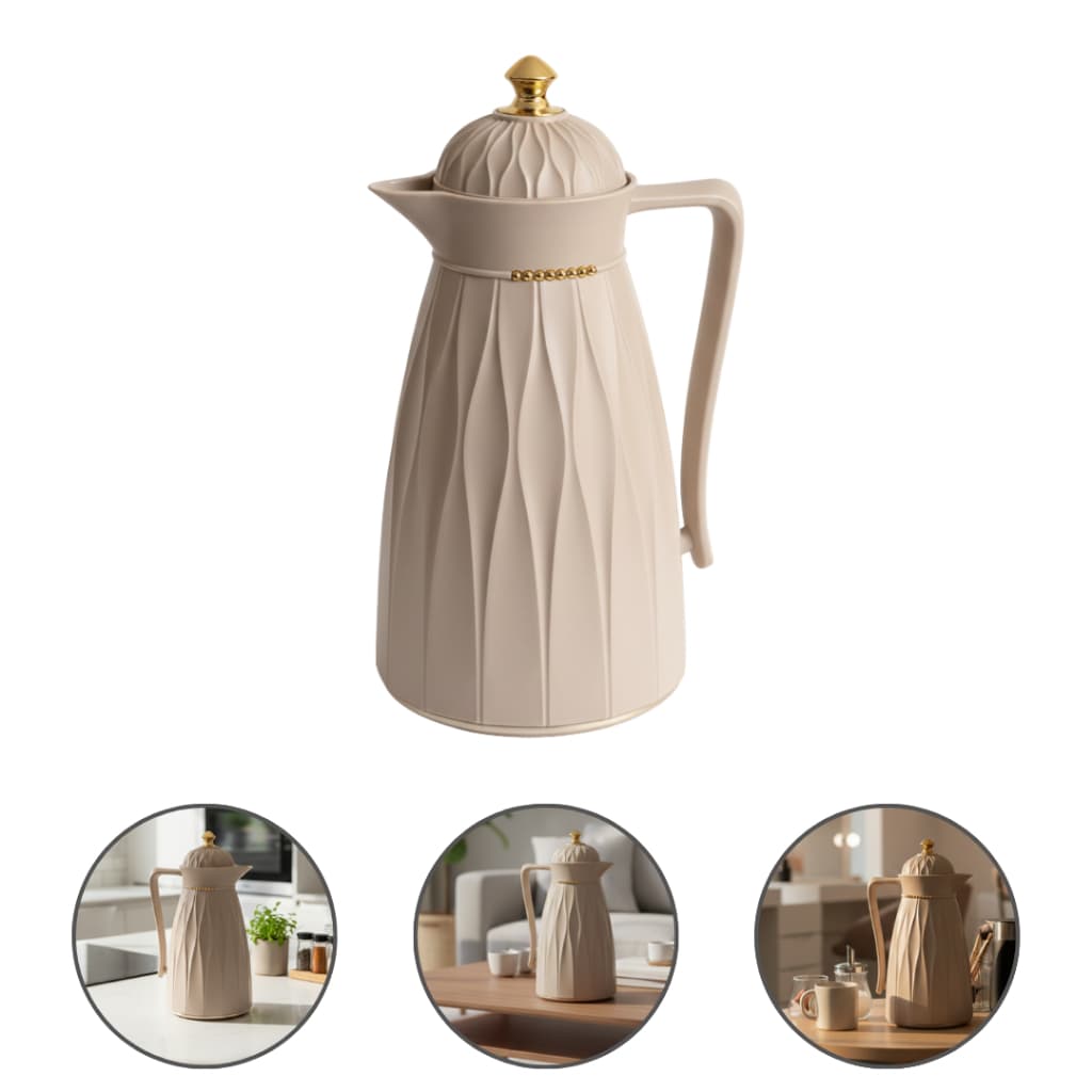 Garrafa Térmica 1 Litro Café Chá Mesa Posta Escritório Botão Click Imperio Cor Creme