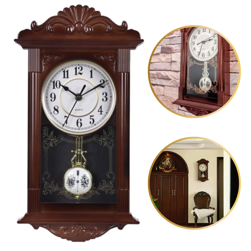 Relógio De Parede Rústico Pêndulo Analógico Vintage Antigo Grande Premium