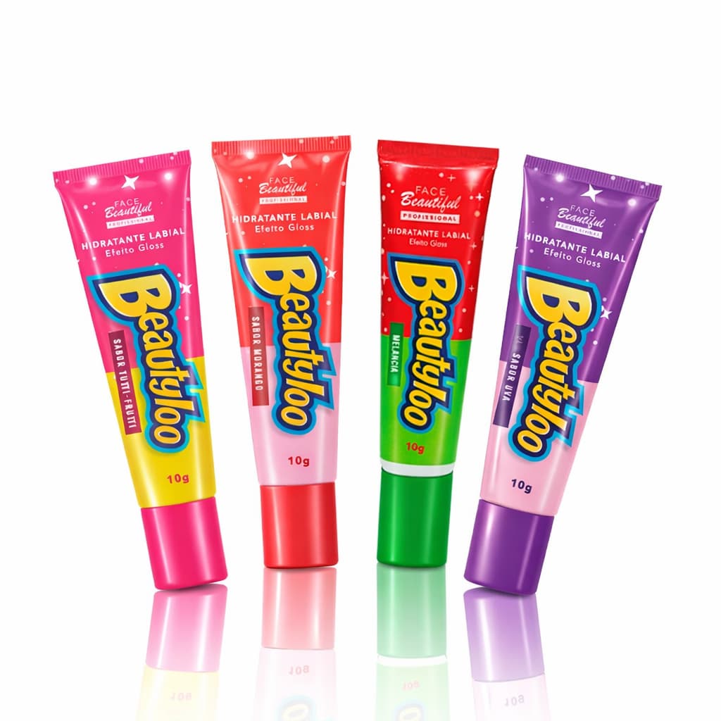 Kit 04 Hidratantes Labiais Cheirinho de Chiclete Beautyloo Face Beautiful