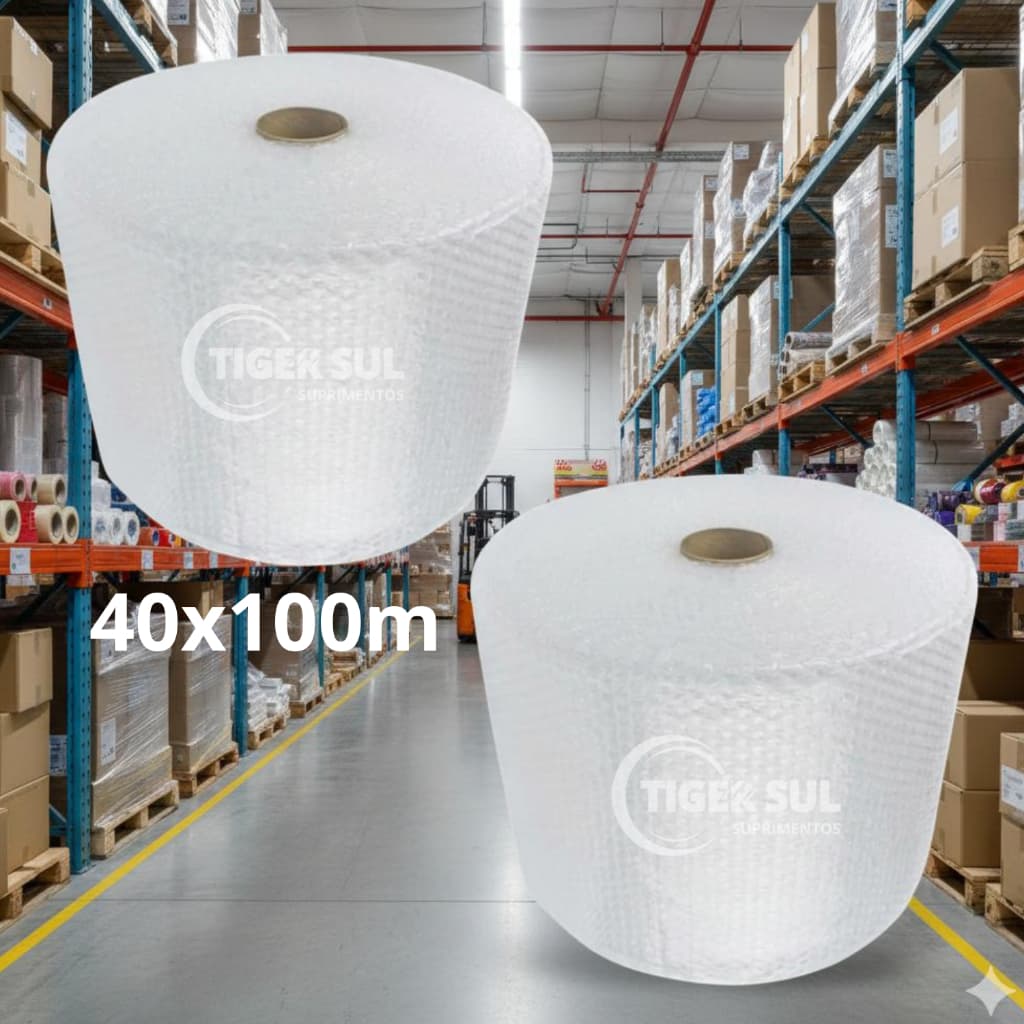 2 Bobinas Plástico Bolha 40cm x 100m 25 Micras | Proteção Máxima p/ Envio | Ideal E-commerce