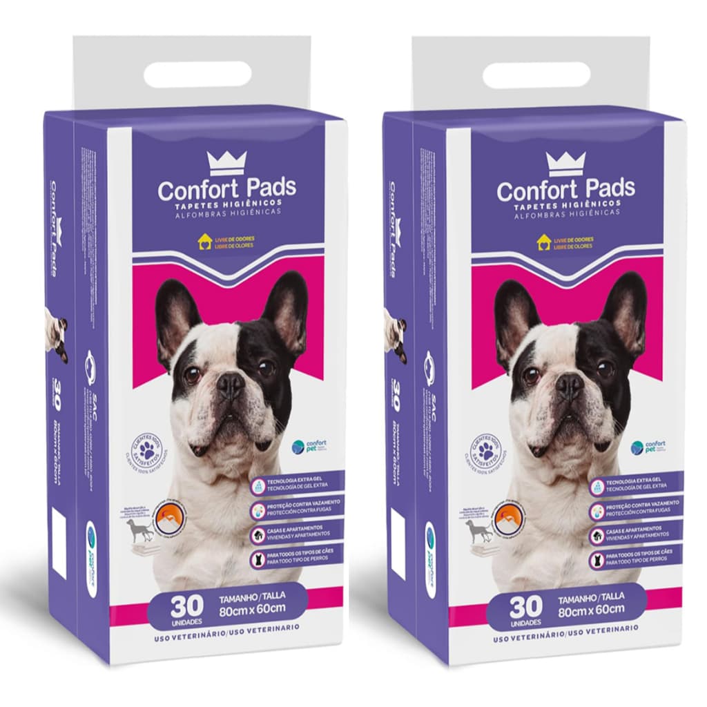 Kit 2 Tapete Higiênico Confort Pads para cães 80x60cm 30 unidades