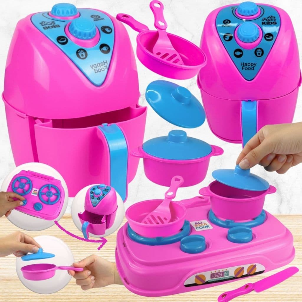 Kit Cozinha Infantil Fogão Airfryer Jogo Panelinhas De Brinquedo Cooktop Comidinha