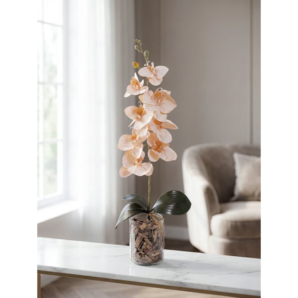 Orquidea Artificial Com Vaso Decorativo Arranjo Luna Lascas de Pinus