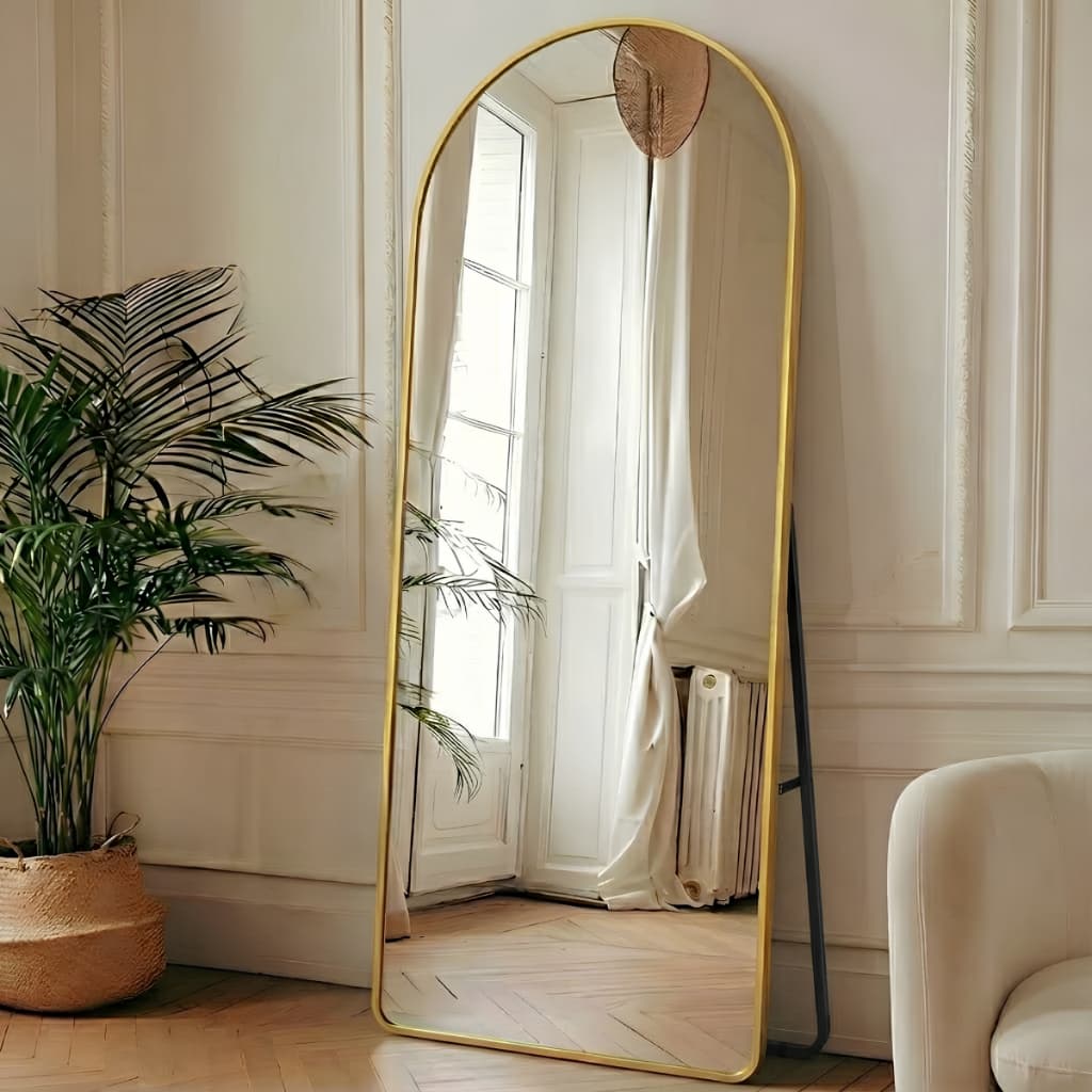 Espelho Grande Oval com Base Reta 170x70 Corpo Inteiro com Suporte de Chão Moldura de Alumínio