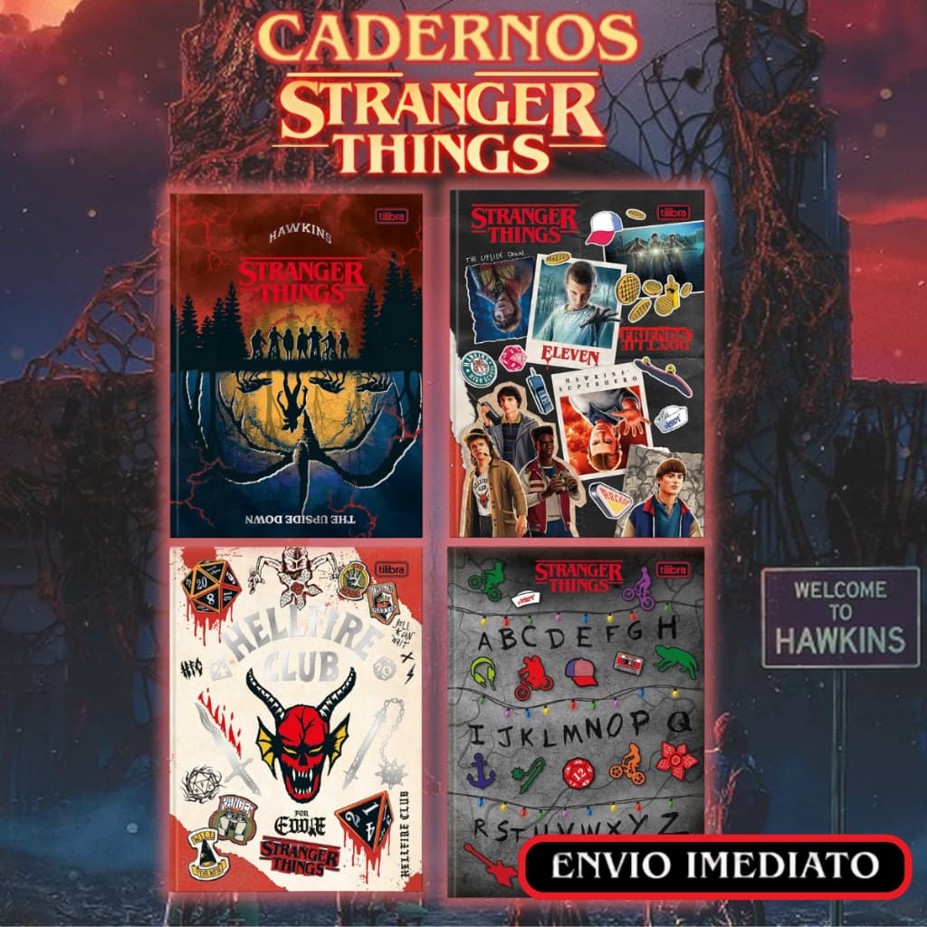 Caderno Brochura Colegial Stranger Things 80 Folhas Tilibra Material Escolar Capa Temática