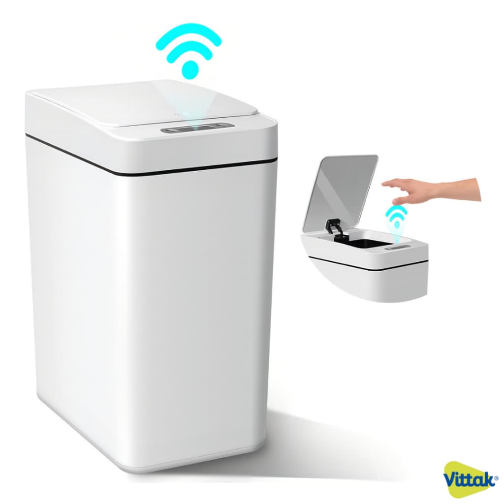 Vittak Lixeira Inteligente Com Sensor Automático 12 Litros Branca e 16 Litros Cinza Abertura Sem Toque Tampa Silenciosa