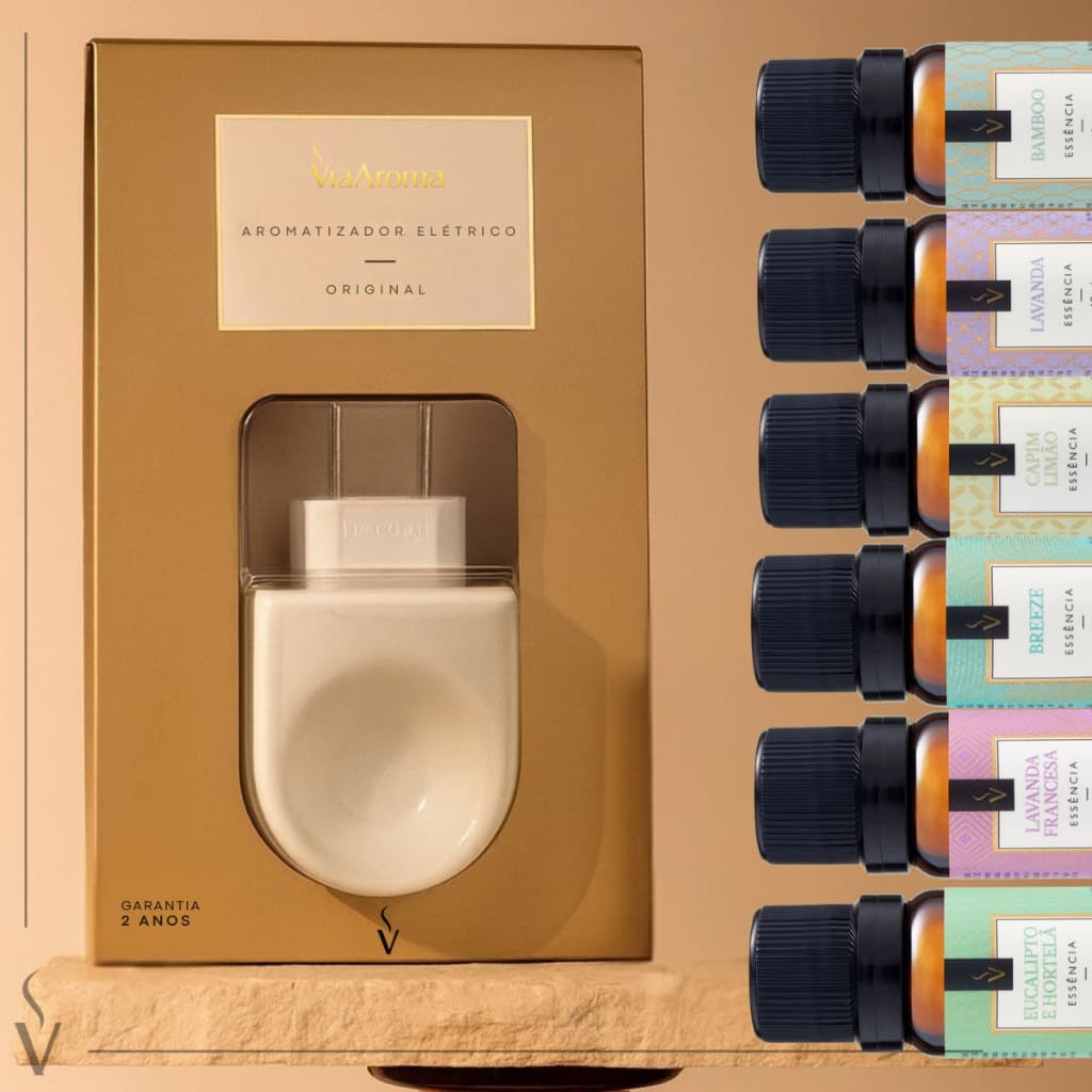 Kit Via Aroma: Aromatizador difusor Porcelana  +  Essência 10ml (Escolha a Fragrância)