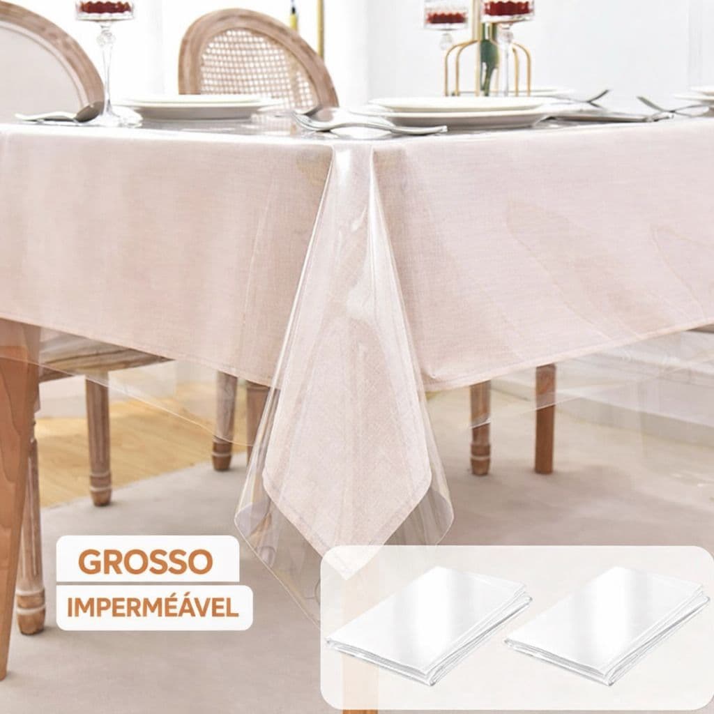 Toalha de Mesa Plástica PVC Ultra Grossa Transparente e Impermeável de 4 a 12 Lugares