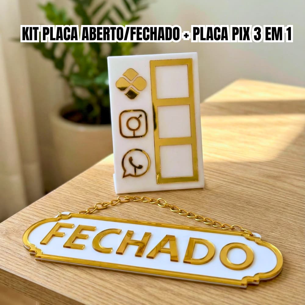 KIT PLACA ABERTO E FECHADO TRADICIONAL  E PLACA PIX QRCODE DIPLAY 3 EM 1