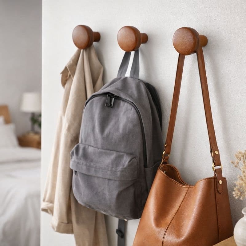 Kit 4 Ganchos Cabideiro Pendurador de Parede Redondo de Madeira Cor imbuia Linha Prime P