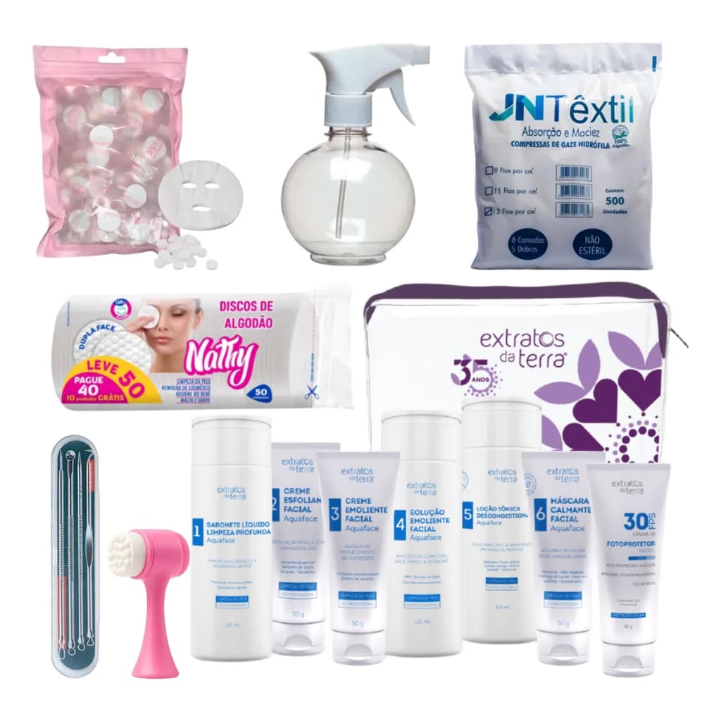 Kit Compacto Limpeza de Pele Extratos da Terra + Descartaveis