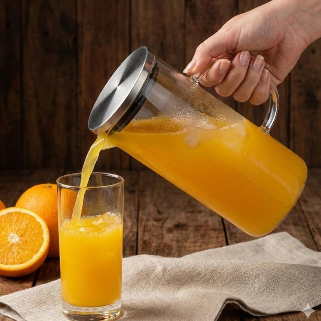 Jarra De Vidro Borossilicato Tampa  Inox Bico Com Filtro 1 Litro