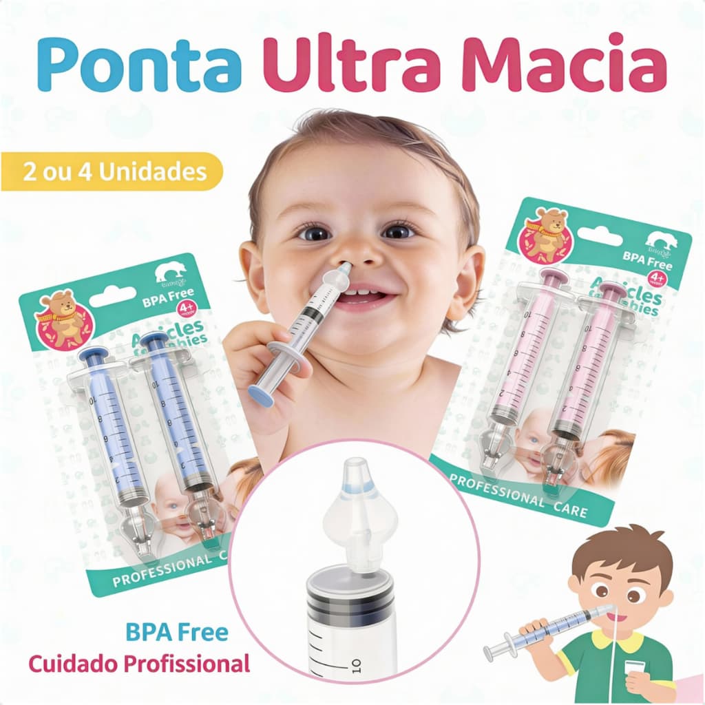 Kit seringa lavagem nasal uso diário higiene nariz bebê criança adulto bico silicone reutilizável