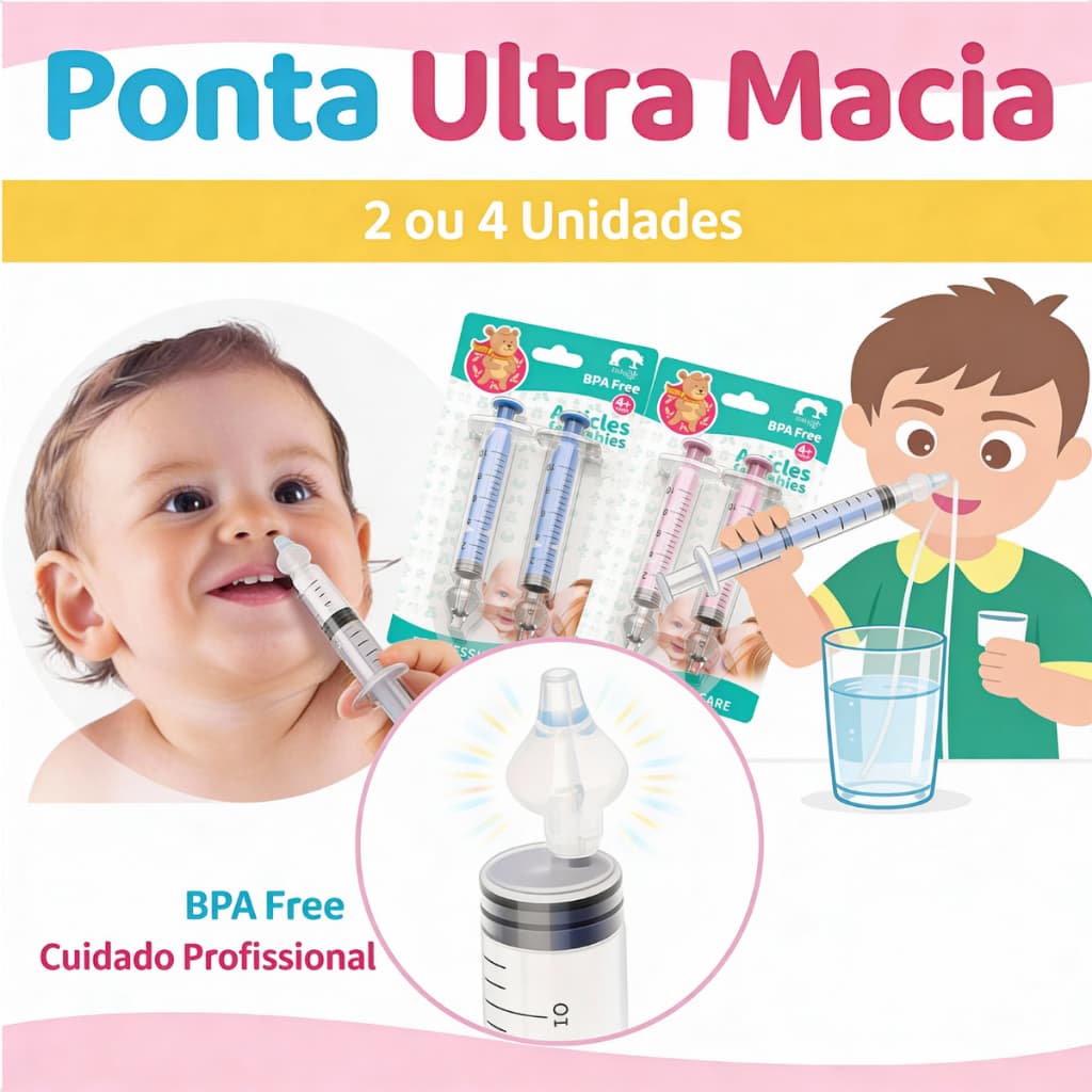 Kit seringa lavagem nasal bebê nariz entupido limpeza suave catarro bico silicone macio infantil