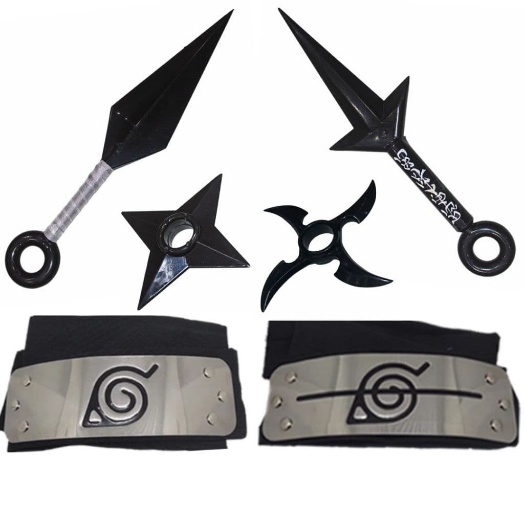 Kit Bandana do Naruto Vila da Folha + Renegada + 2 Kunais + 2 Shurikens