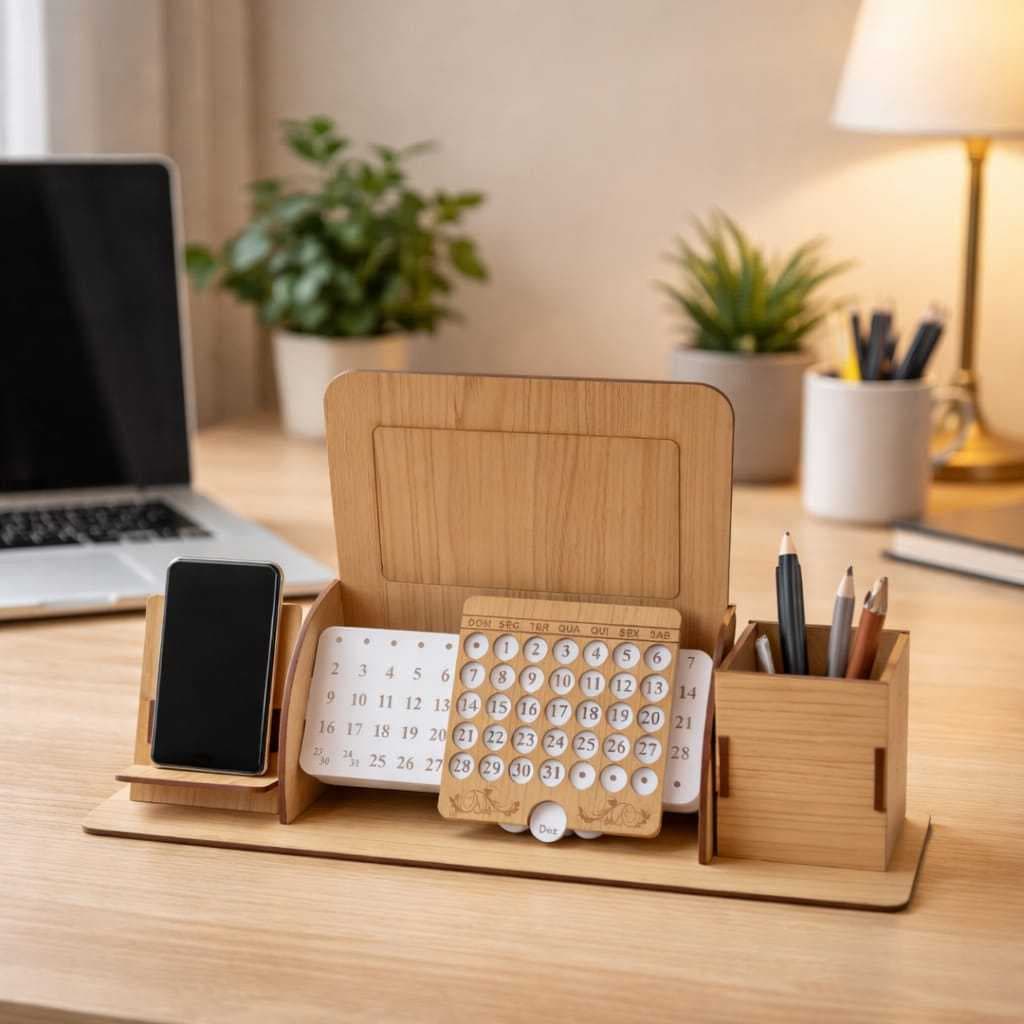 Calendário de Mesa Com Porta Navegação em Mdf Mural de Anotações