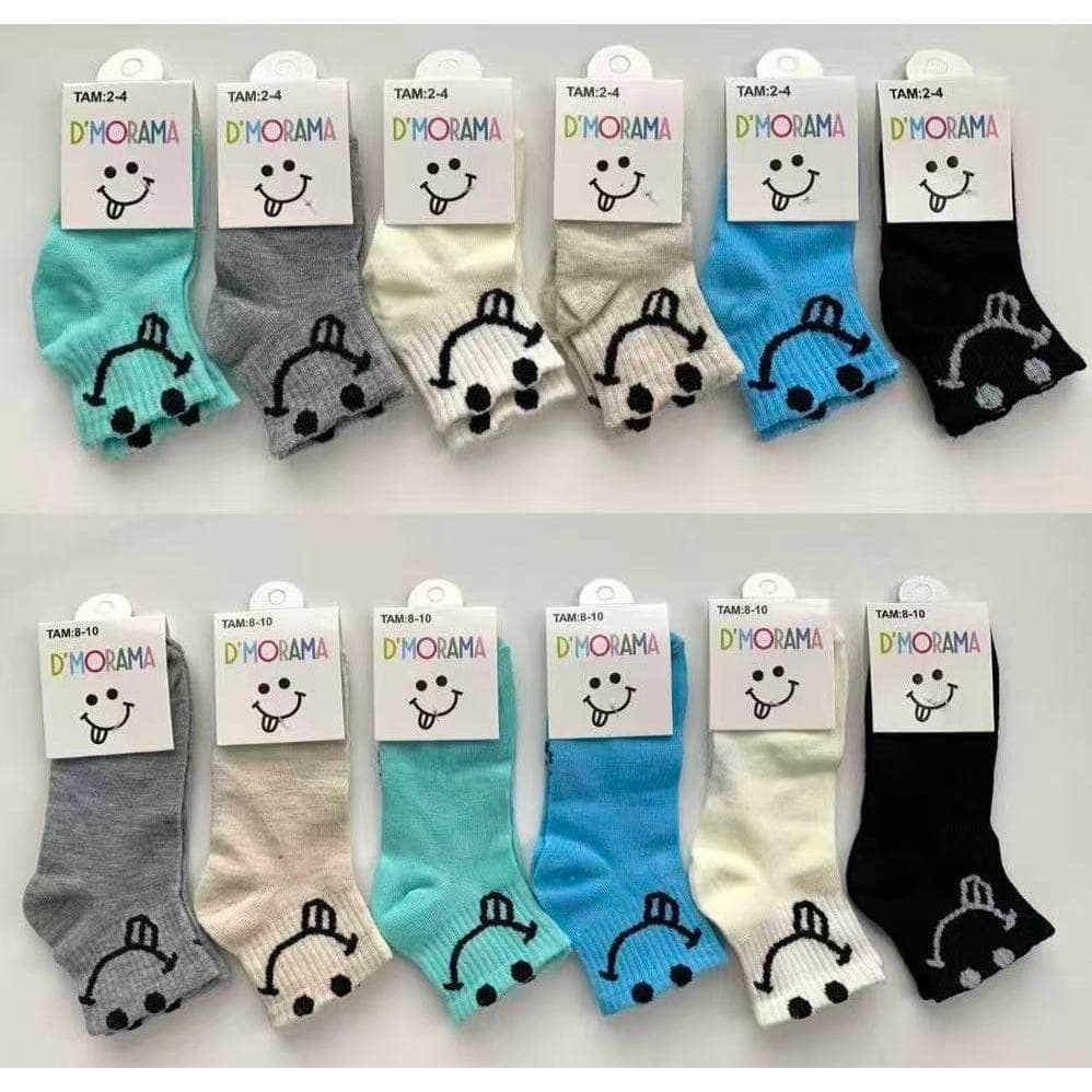 KIT 3-12 Pares Meias Curtas Infantis com Estampa Sorriso - Algodão Macio MENINO
