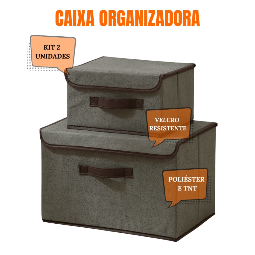 Kit 2 Caixas Organizadora Com Tampa e Alça Dobráveis para Guarda-Roupa