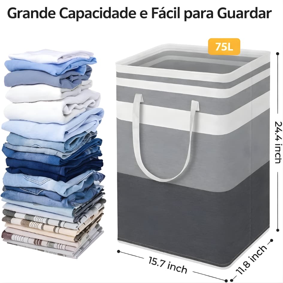 Cesto De Roupa Grande Saco Dobrável Multiuso Para Roupas Brinquedos Lavanderia Suja 75L.