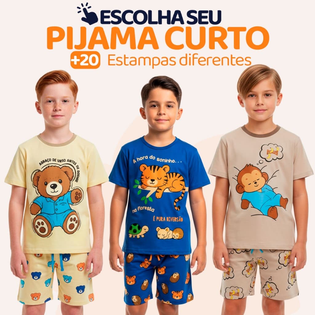 Pijama Curto Menino Infantil Confortável Estampado Roupa de Dormir Pijama Verão Infantil para Menino do 1 ao 10 l06