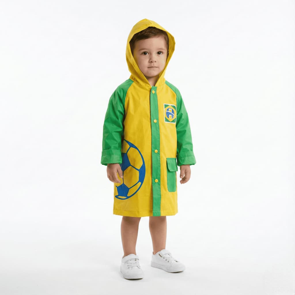 Capa de chuva infantil com capuz e bolsos PVC