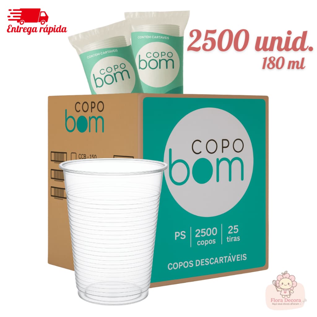Kit Até 2500 Copos Plástico Descartáveis Transparente 180ml Copobom