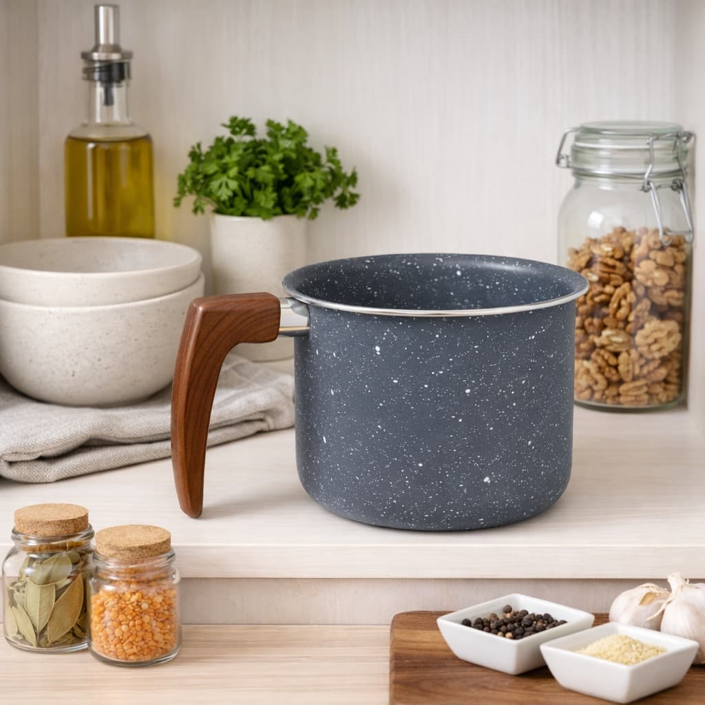 Leiteira Antiaderente Indução Cinza Granito Alumínio Fundido Cerâmico Fervedor Canecão 1,7L