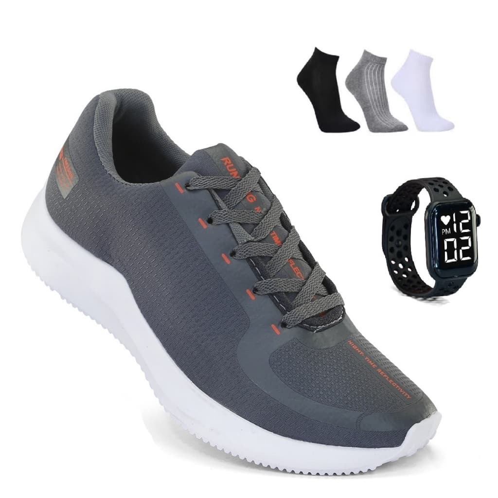 Tenis Masculino + Relogio + Meia Esportivo Versatil Academia Corrida Caminhada Ultra leve e Macio