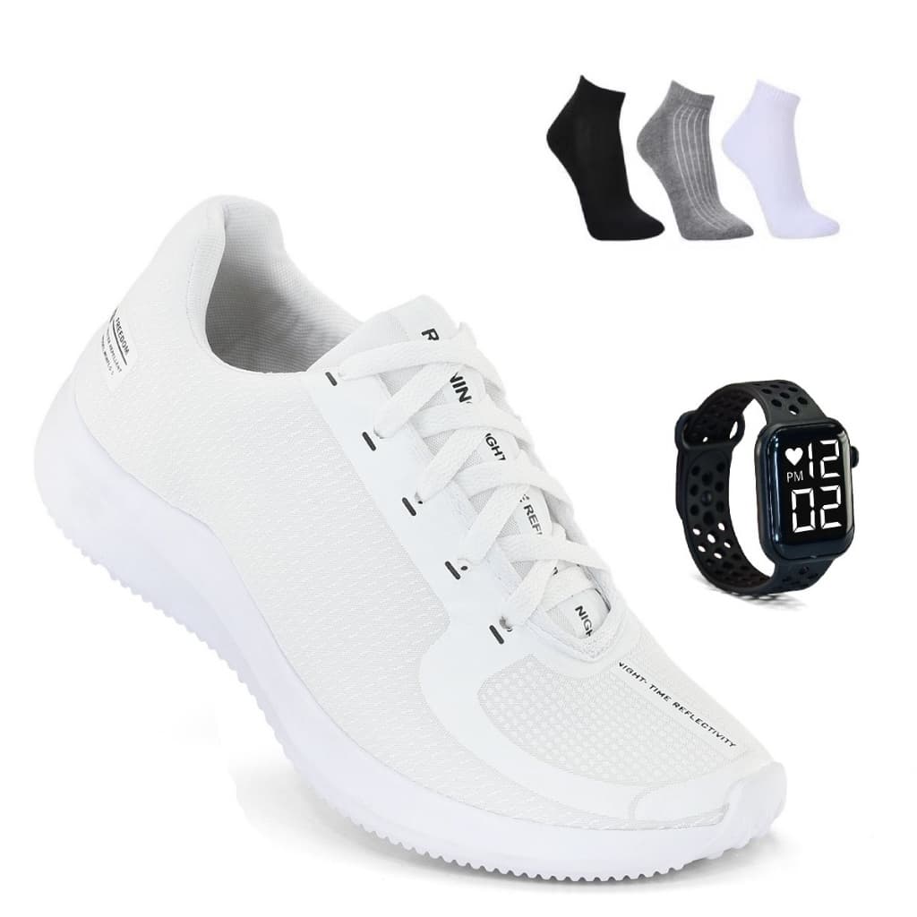Tenis Masculino e Feminino + Relogio + Meia Esportivo Corrida Treino Versatil Sola Macio Tenis Respiravel Super leve