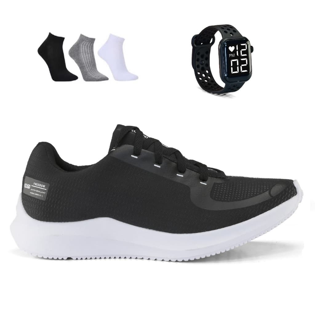 Tenis Masculino + Relogio + Meia Esportivo Corrida Treino Versatil Sola Macio Tenis Respiravel Super leve