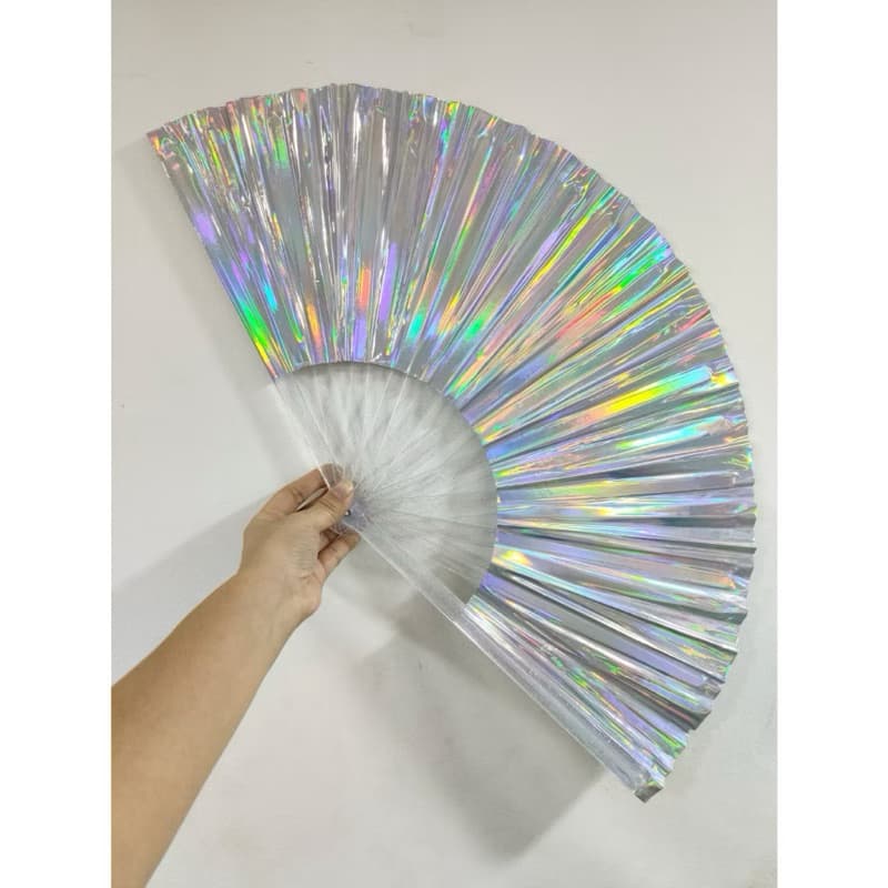 Leque Grande Brilho Holográfico Raves Baladas Festivais Show Carnaval Decoração