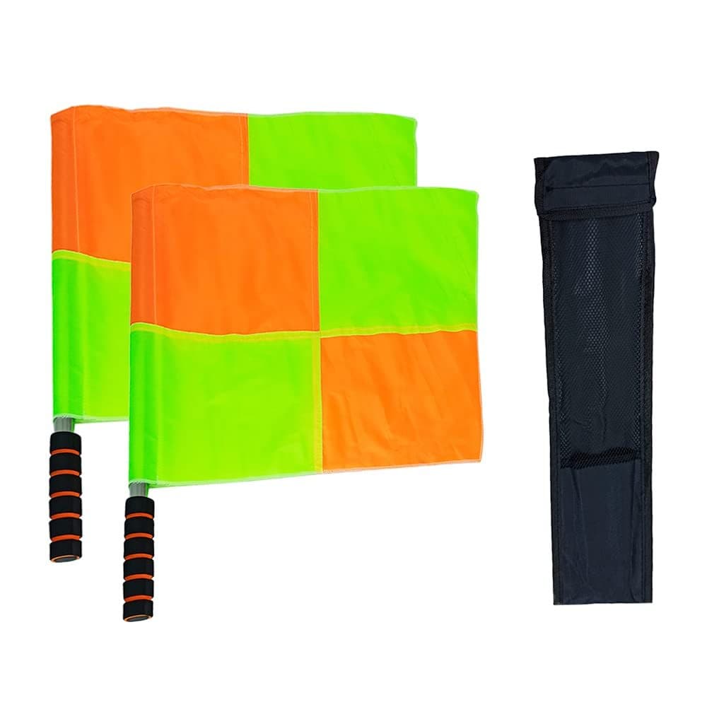 Par de Bandeirinha de Árbitro Futebol Juiz Bandeira Xadrez Assistente Juiz Profissional com Capa