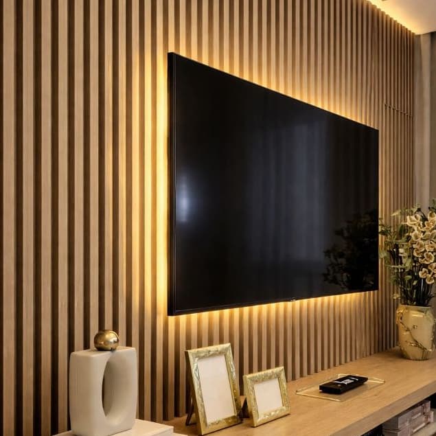 Painel Ripado até 200 Placas Revestimentos MDF Premium 45X10 Decorativo Parede Sala Quarto Escritório