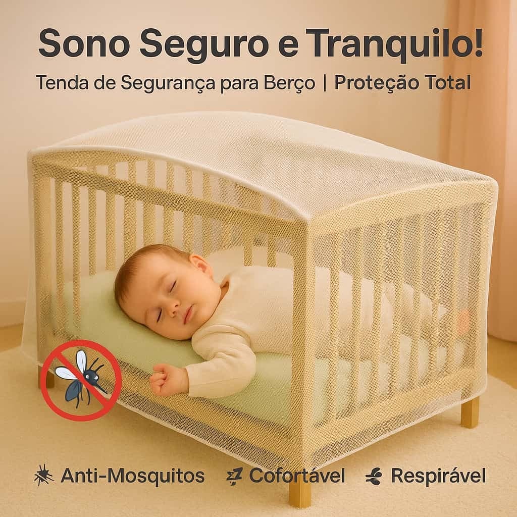 Berço Tenda de Segurança p/ Bebê – Mosquiteiro Elástico, Dobrável e Resistente