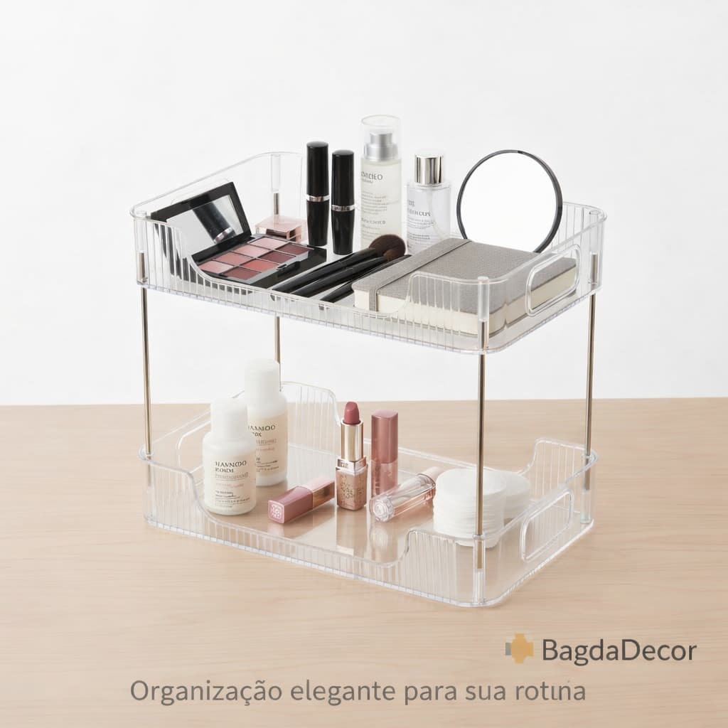 Prateleira Acrílica 2 Andares Para Organização – Transparente ou Fumê | Com Adesivo p/ Parede
