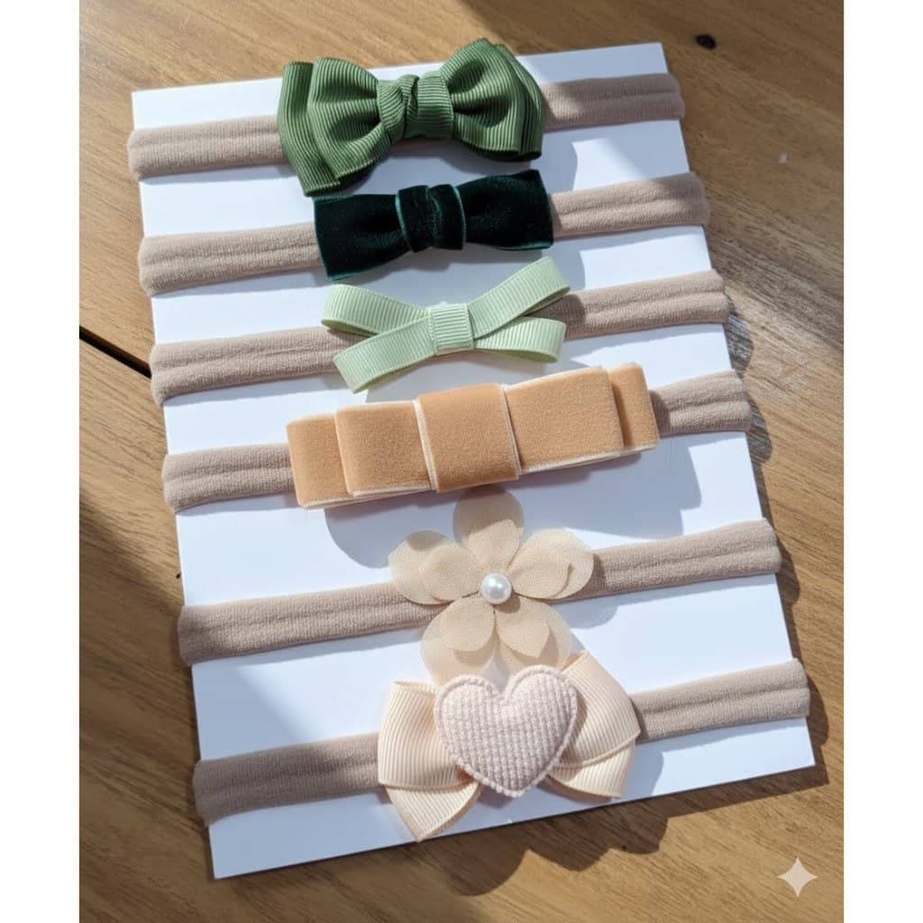 Kit 6 Faixas de Cabelo para Bebê Menina Tons Neutros Laços Delicados